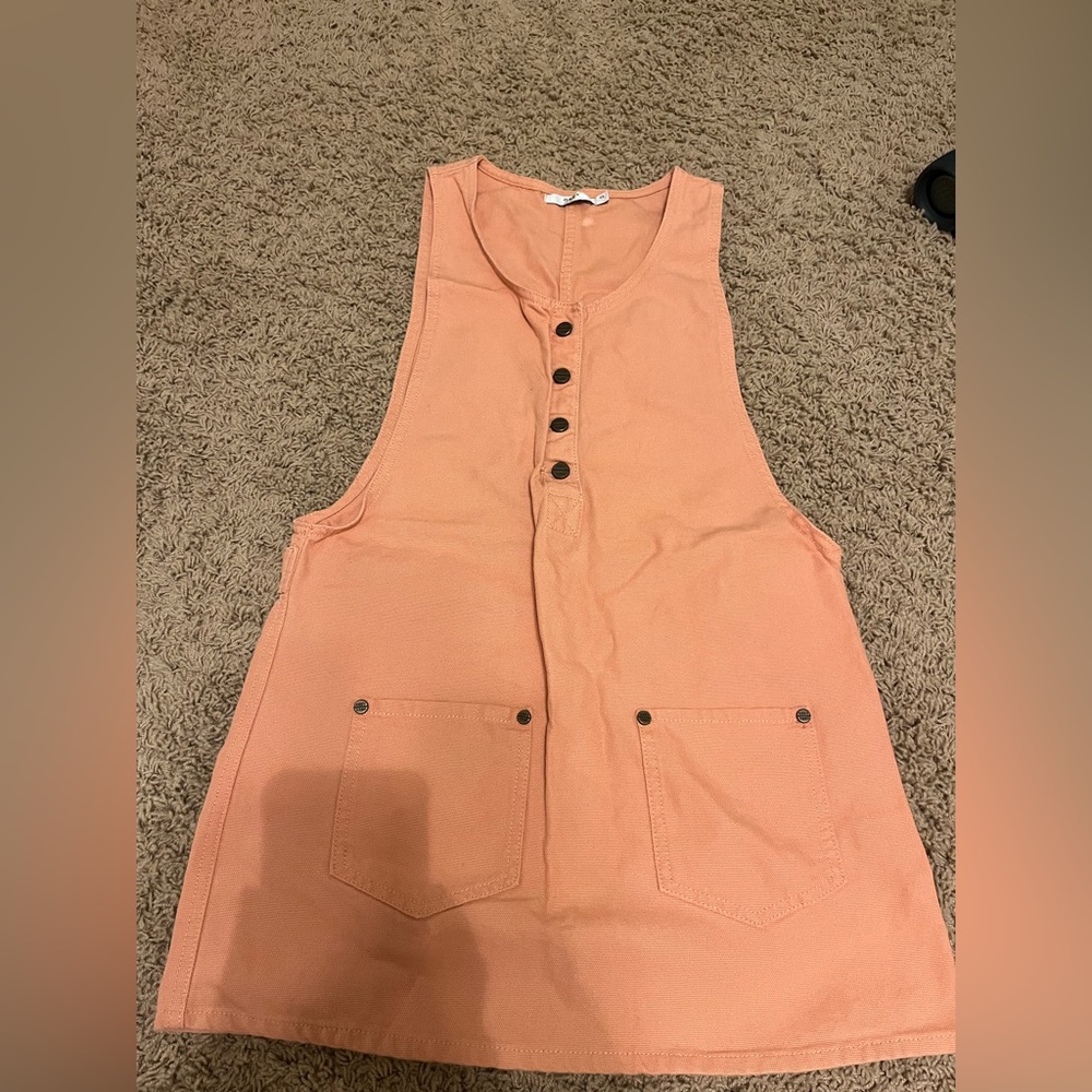 OBEY Worldwide Jeanne Dusty Coral Utility
Apron Jumper Sleeveless Dress Size Xs
